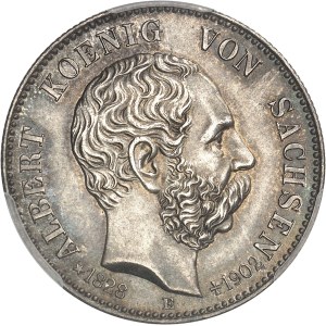 Saxe, Albert (1873-1902). 2 (zwei) mark, mort du roi Albert 1902, E, Muldenhutten.
