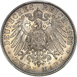 Saxe, Albert (1873-1902). 2 (zwei) mark, mort du roi Albert 1902, E, Muldenhutten.
