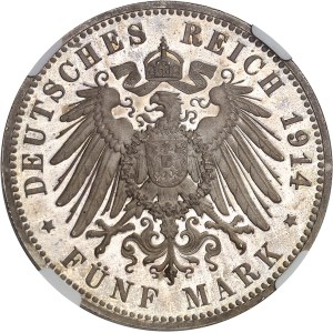 Saxe, Frédéric Auguste III (1904-1918). 5 (fünf) mark, Flan bruni (PROOF) 1914, E, Muldenhutten.