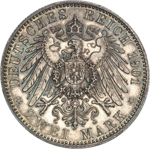 Saxe-Altenburg, Ernst I (1853-1908). 2 (zwei) mark, nouveau monnayage unifié, Flan bruni (PROOF) 1901, A, Berlin.