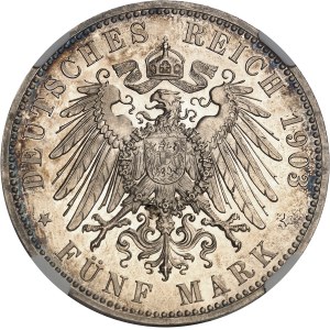 Saxe-Altenburg, Ernst I (1853-1908). 5 (fünf) mark pour le Jubilé d’or, Flan bruni (PROOF) 1903, A, Berlin.