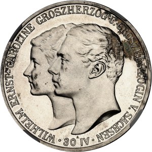 Saxe-Weimar-Eisenach, Wilhelm-Ernest (1901-1918). 5 (fünf) mark for the Grand Duke's marriage to Caroline of Reuss-Greiz, Flan bruni (PROOF) 1903, A, Berlin.