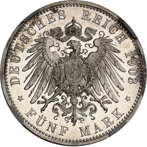 Saxe-Weimar-Eisenach, Guillaume-Ernest (1901-1918). 5 (fünf) mark pour le mariage du Grand-duc avec Caroline de Reuss-Greiz, Flan bruni (PROOF) 1903, A, Berlin.