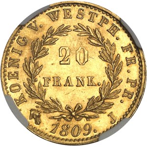 Westphalie, Jérôme Napoléon (1807-1813). 20 franken Or 1809, J, Paris.