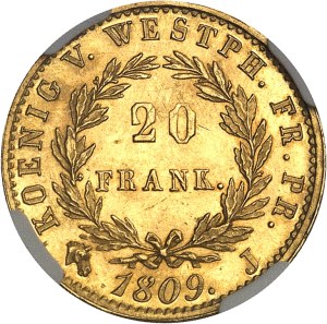Westphalia, Jerome Napoleon (1807-1813). 20 franken Or 1809, J, Paris.