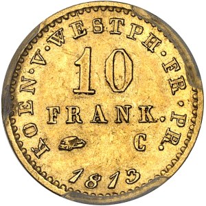 Westphalie, Jérôme Napoléon (1807-1813). 10 franken Or 1813, C, Paris.