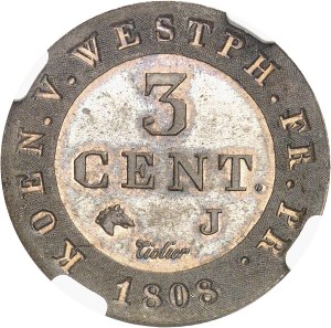 Westphalia, Jerome Napoleon (1807-1813). Essai de 3 centimes, Flan bruni (PROOF) 1808, J, Paris.