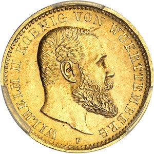 Wurtemberg, Guillaume II (1891-1918). 10 mark 1907, F, Stuttgart.