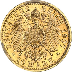 Württemberg, Wilhelm II (1891-1918). 10 mark 1907, F, Stuttgart.