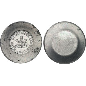 République fédérale (depuis 1949). Paire d’essais uniface du 5 pfennig sur flans larges, en aluminium, Frappes spéciales (SP) 1949, F, Stuttgart.