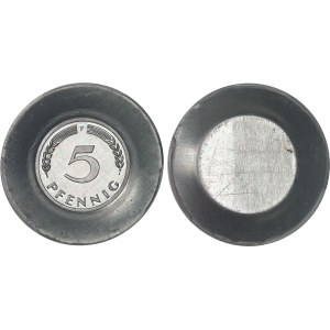 République fédérale (depuis 1949). Paire d’essais uniface du 5 pfennig sur flans larges, en aluminium, Frappes spéciales (SP) 1949, F, Stuttgart.
