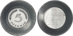 Federal Republic (since 1949). Single-sided test pair of 5 pfennig on wide aluminum blanks, Special Strikes (SP) 1949, F, Stuttgart.