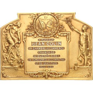 République. Plaque uniface en Or, Chambre de commerce de Buenos Aires, avec attribution, par Guttuzzopiana 1935, Buenos Aires.