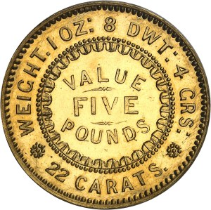 Victoria (1837-1901). 5 pounds essay, by Joshua Payne 1852 (1921), Melbourne.