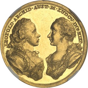 Leopold II (1790-1792). Gold medal with a modulus of 3 1/2 ducats, marriage of Prince Pierre-Léopold of Habsburg-Lorraine and Marie-Louise of Spain on August 4, 1765 in Innsbruck, by I. Widemann, from aspect Flan bruni (PROOFLIKE) 1765, Vienna.