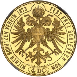 François-Joseph Ier (1848-1916). Frappe commémorative du 4 ducats, festival de tir de Vienne en 1873, d’aspect Flan bruni (PROOFLIKE) 1873 (1973).