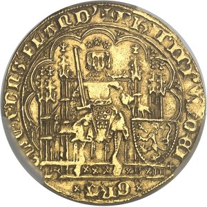Flandres (comté de), Philippe le Hardi (1384-1404). Écu d’or à la chaise et au lion ND, Gand ou Malines.