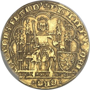 Flanders (county of), Philippe le Hardi (1384-1404). Golden shield with chair and lion ND, Ghent or Mechelen.