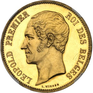 Léopold Ier (1831-1865). Module de 100 francs en Or, mariage du duc et de la duchesse de Brabant, Flan bruni (PROOF) 1853, Bruxelles.
