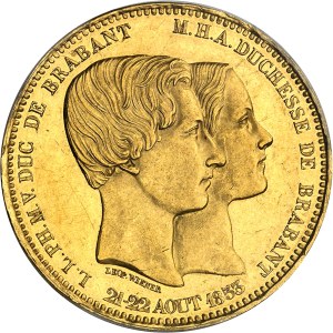 Leopold I (1831-1865). Module de 100 francs en Or, marriage of the Duke and Duchess of Brabant 1853, Brussels.