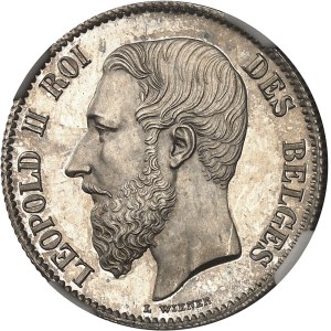 Léopold II (1865-1909). Essai de 2 francs, type adopté, Flan bruni (PROOF) 1866, Bruxelles.