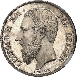 Leopold II (1865-1909). Essai de 2 francs, type adopté, Flan bruni (PROOF) 1866, Brussels.