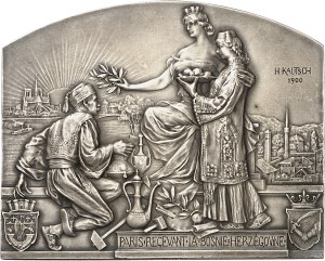 François-Joseph I (1848-1916). Plaque, Bosnia-Herzegovina pavilion at the Exposition Universelle de Paris 1900, by H. Kautsch 1900, Paris.