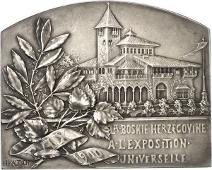 François-Joseph I (1848-1916). Plaque, Bosnia-Herzegovina pavilion at the Exposition Universelle de Paris 1900, by H. Kautsch 1900, Paris.