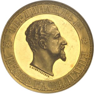 Ferdinand Ier (1887-1918). Médaille d’Or, construction du Chemin de fer entre Yambol et Bourgas, par J. Schwerdtner, d’aspect Flan bruni (PROOFLIKE) 1890, Vienne.