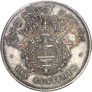 Norodom Ier (1860-1904). Épreuve en argent de dix centimes au type adopté, Frappe spéciale (SP) 1860, Bruxelles (Würden).