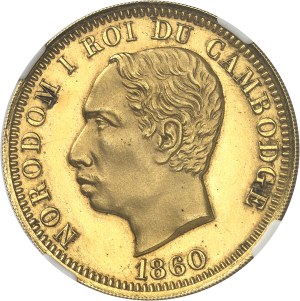 Norodom I (1860-1904). Une piastre - Un peso luxury coinage, in gold, ribbed edge, burnished flan (PROOF) 1860, Brussels (Würden).