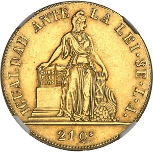 République. 8 escudos 1851 LA, S°, Santiago.