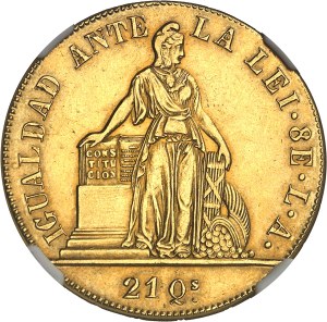 Republic. 8 escudos 1851 LA, S°, Santiago.