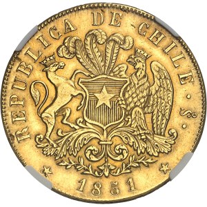 République. 8 escudos 1851 LA, S°, Santiago.