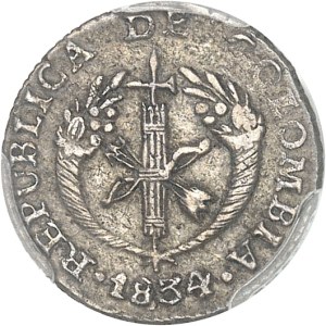 République. 1/2 réal 1834 RS, B, Bogota.