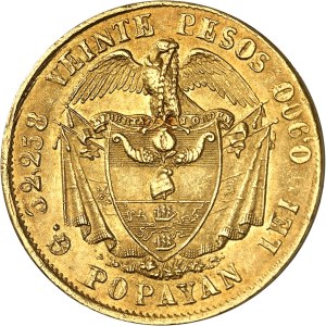 Colombia (United States of) (1863-1886). 20 pesos 1872, Popayan.