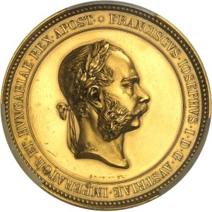 François-Joseph Ier (1848-1916). Médaille d’Or au module de 92 ducats, ouverture du Canal de Suez en présence de l’Empereur, par J. Tautenhayn, Frappe spéciale (SP) [1869], refrappe postérieure (c.1950), Vienne.
