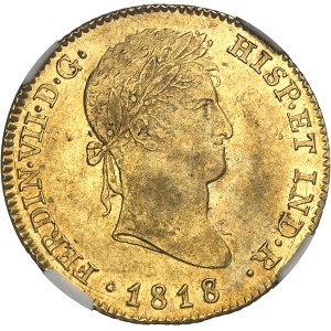 Ferdinand VII (1808-1833). 4 escudos 1818/6 GJ, M couronnée, Madrid.