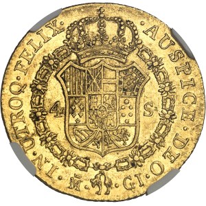 Ferdinand VII (1808-1833). 4 escudos 1818/6 GJ, M couronnée, Madrid.