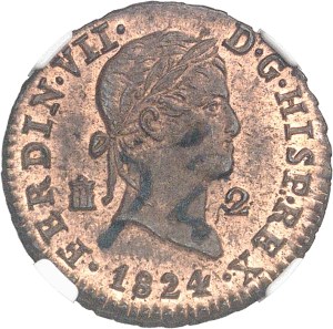 Ferdinand VII (1808-1833). 2 maravedis 1824, Aqueduct, Segovia.