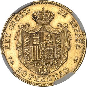 Alfonso XIII (1886-1931). 20 pesetas, adolescent bust 1892 (18-92) PG, M, Madrid.