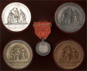Alfonso XIII (1886-1931). Set of 4 medals and a decoration, swearing of the Constitution by the King, by B. Maura 1902, Madrid.
