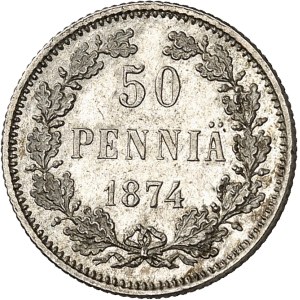 Alexandre II (1855-1881). 50 penniä 1874 S, Helsinki.