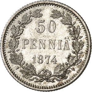 Alexander II (1855-1881). 50 penniä 1874 S, Helsinki.