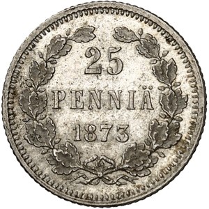 Alexandre II (1855-1881). 25 penniä 1873 S, Helsinki.