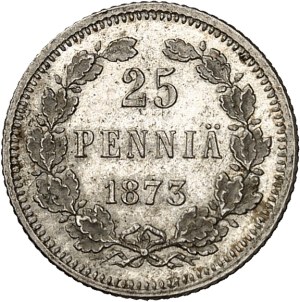 Alexander II (1855-1881). 25 penniä 1873 S, Helsinki.