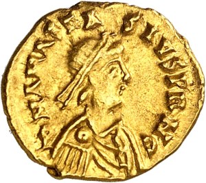 Burgundians, Gondebaud or Gundobald (473-516). Tremissis in the name of Anastasius ND (500-520), Lyon ?