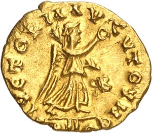 Burgundians, Gondebaud or Gundobald (473-516). Tremissis in the name of Anastasius ND (500-520), Lyon ?