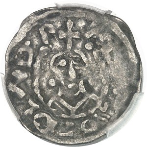 Robert II (996-1031). Denarius with Bishop Adalberon, immobilized ND (c.1030-1050?), Laon.
