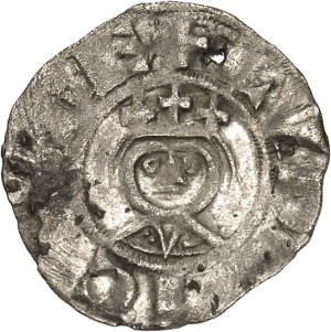 Louis VII (1137-1180). Denarius with Bishop Roger de Rosoi ND (1174-1180), Laon.